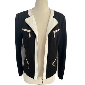 Maakif Women’s White and Back Jacket with faux leather detail zipper pockets 8